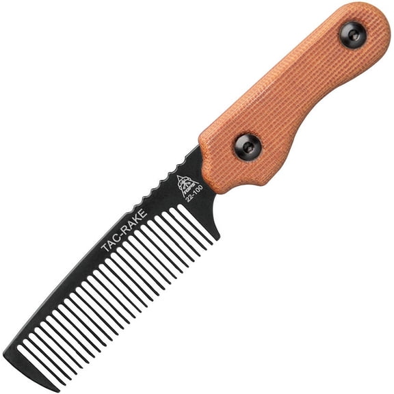Tops TRAK-01 Tactical Rake Traction Coated Beard Comb w/ Leather Sheath