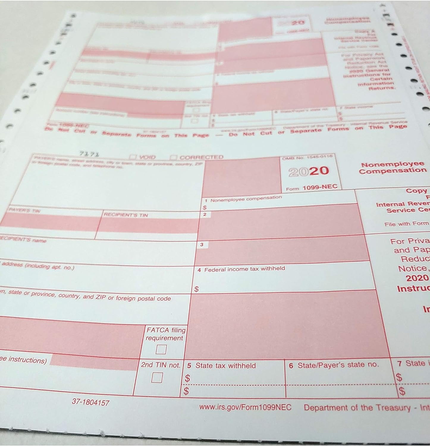 Tops Tax Form 1099 & Form 1096 For Tax Year 2020 For Laser Printers