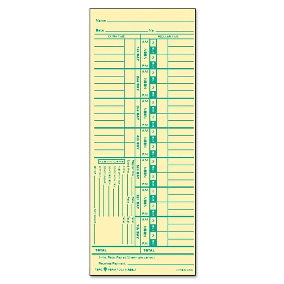TOPS  Time Card 1252
