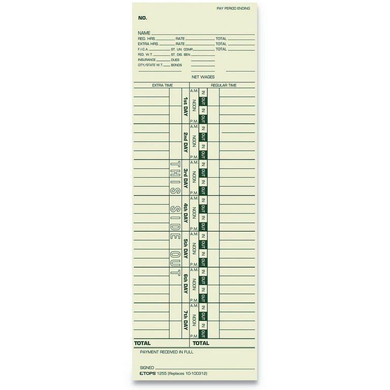Time Clock Cards, Replacement for 10-100312/1950-9301/K14-36981D, One Side, 3.5 x 10.5, 500/Box Time Clock Cards, Replacement for 10-100312/1950-9301/K14-36981D, One Side, 3.5 x 10.5, 500/Box