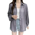 thumbnail image 1 of Tops Under 20$, Grey Sustainable Fashion Baberdicy Designer Sun Chiffon Blouse Summer Women Lightweight Sunscreen Shirt Long Sleeve Block, 1 of 4