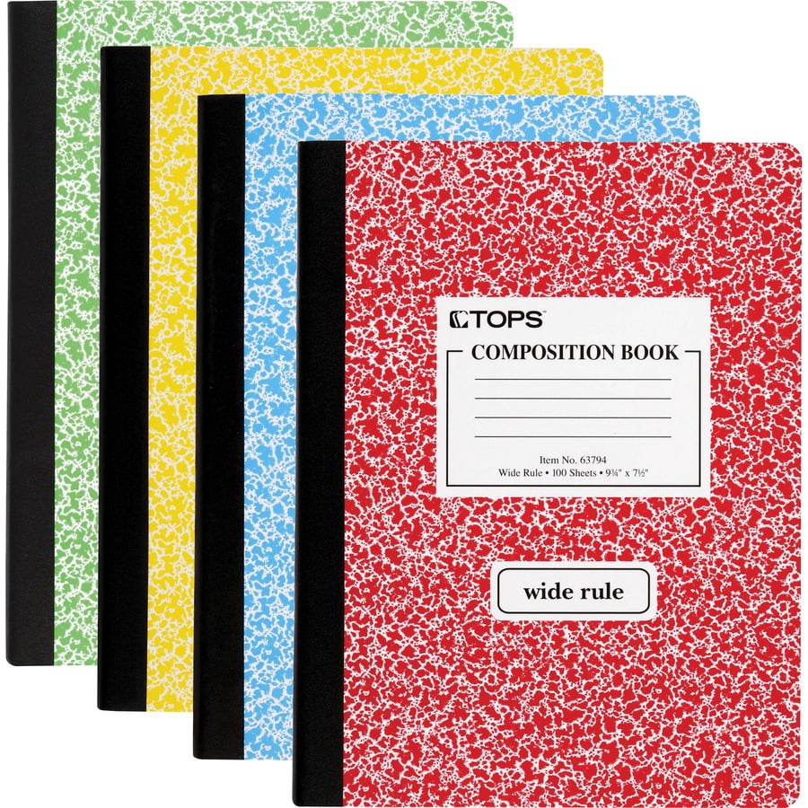 Tops Wide/Legal Rule Composition Notebook, 9.75in x 7.5in, Assorted Marble Cover, 100 Sheets