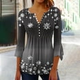 thumbnail image 1 of Tops for Women Christmas Long Sleeved Tunic Printed Casual V-neck Pullover Flowy Tunic Top Pleated Casual Blouses Loose Fit Dressy,Womens Tops Dark Gray, 1 of 5