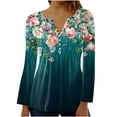 thumbnail image 1 of Tops for Women Clearacne Long Sleeve V Neck Button Up Henley Shirts Elegant Pleated Floral Printed Blouse Ladies Plus Size Casual Flowy Tunic Top Fall Swing Fashion T-Shirts, 1 of 4