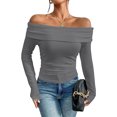 thumbnail image 1 of Tops Women Crewneck Grey Womens Long Sleeve Tshirts Womens Basic Tops Womens Fall Clothes, 1 of 4