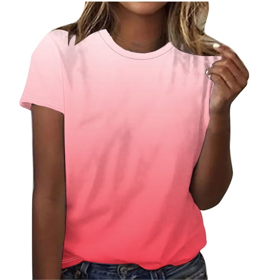 Tops for Women Gradient Printing Women's T-Shirts Crew Neck Activewear Short Sleeve Breathable Summer Tops Loose Thin Ladies Blouses Tees Tunic Casual Plus Size Clothing