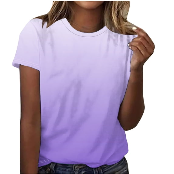 Tops for Women Gradient Printing Women's T-Shirts Crew Neck Activewear Short Sleeve Breathable Summer Tops Loose Thin Ladies Blouses Tees Tunic Casual Plus Size Clothing