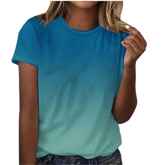Tops for Women Gradient Printing Women's T-Shirts Crew Neck Activewear Short Sleeve Breathable Summer Tops Loose Thin Ladies Blouses Tees Tunic Casual Plus Size Clothing