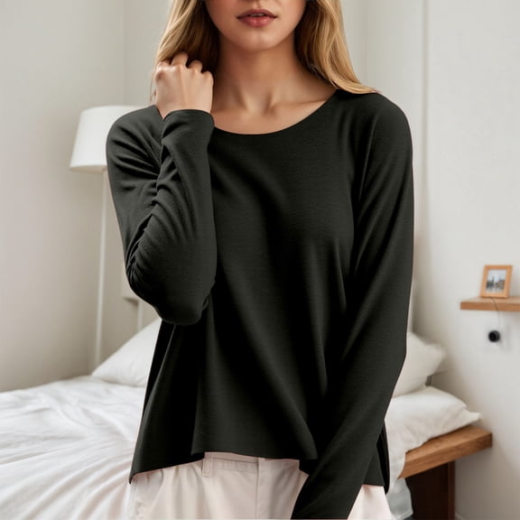 Tops Women Long Sleeve Crewneck Black Womens Thermal Top Warm Tops for Womens Cute Fall Tops