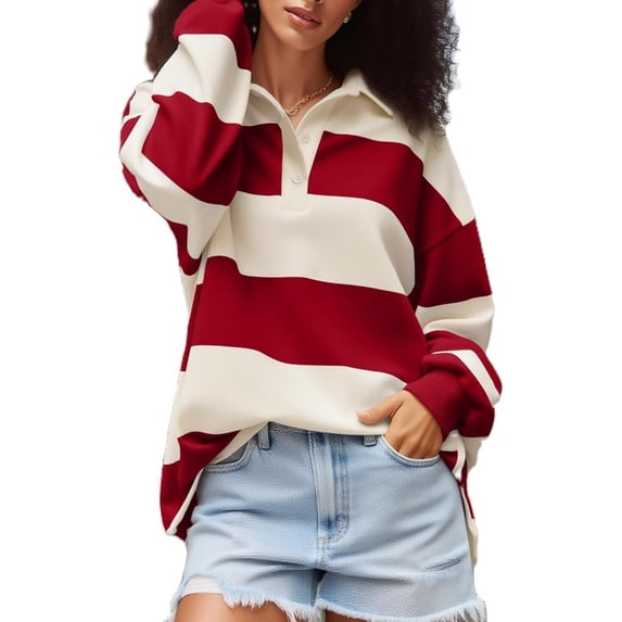 Tops Women Long Sleeve Oversized Shirt Loose Collared Preppy Pullover