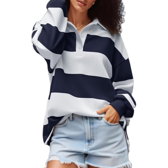 Tops Women Long Sleeve Oversized Shirt Loose Collared Preppy Pullover
