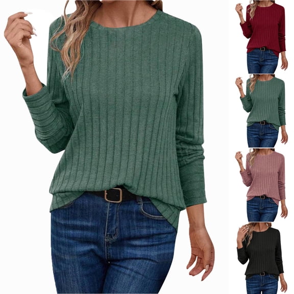 Tops for Women Ndbuld Women‘s Casual Solid Color Round-neck Hooded Spring/Fall 3/4 Sleeve Blouse Blouses Shirts Top Long Sleeve Shirts for Women Casual Tunic Tops,Green,M