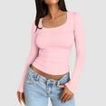 thumbnail image 1 of Tops for Women Plus Size Trendy Women’S Slim Tops Long Sleeve Round Neck Crop Top Tee Shirt Basic Solid Tight Slim fit Cropped Shirt Workout Yoga Long Sleeve Shirts Crop Tops Basic Slim fit T Shirts, 1 of 4