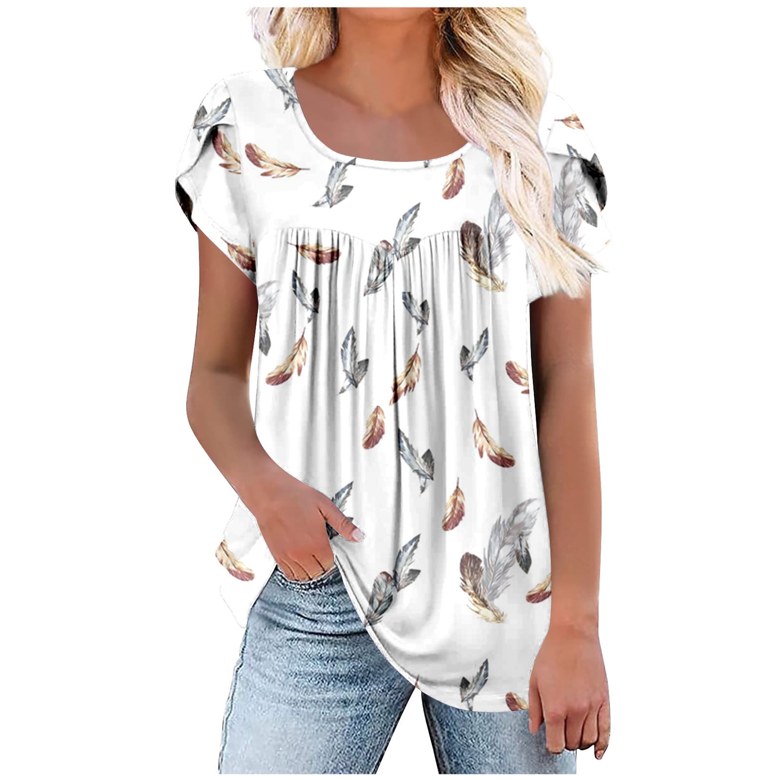 Women’s Summer Short Sleeve Tunic Top – Floral Print, Puff Sleeve, V-Neck, Loose Fit (Sizes S-3XL) - View #5