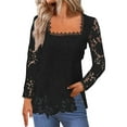 thumbnail image 1 of Tops, Women'S Solid Sheer Floral Lace Top Square Neck Long Sleeves Embroidered Retro Boho Tops Womens Going Out Winter Tops For Women Try You Buy Clothing Tops Shacket Tank (S, Black) ZMTing, 1 of 5