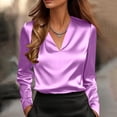 thumbnail image 1 of Tops for Women Satin Silk Blouse Business Casual Collared V Neck Long Sleeve Work Shirts Dressy Tops Fall Clothes Blouse Fashion Long Sleeve Shirt Work Office Top Casual Shirt, 1 of 7