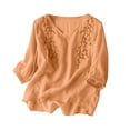 thumbnail image 1 of Tops For Women Solid Color Cotton And Linen Vintage Embroidery Clothing Loose And Thin National Quality T Shirt Top Boho Tops T Shirts Birthday Gifts For Women, 1 of 5