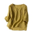 thumbnail image 1 of Tops For Women Solid Color Cotton And Linen Vintage Embroidery Clothing Loose And Thin National Quality T Shirt Top Boho Tops T Shirts Birthday Gifts For Women, 1 of 5