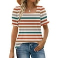 thumbnail image 1 of Tops for Women Summer Casual Ruffle Trim Sleeve Square Neck T-Shirts, Striped Printed Loose Fit Blouse, Stylish and Comfortable Short Sleeve Top, Limited Time Off, 1 of 6