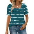 thumbnail image 1 of Tops for Women Summer Casual Ruffle Trim Sleeve Square Neck T-Shirts, Striped Printed Loose Fit Blouse, Stylish and Comfortable Short Sleeve Top, Limited Time Off, 1 of 6