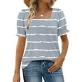 thumbnail image 1 of Tops for Women Summer Casual Ruffle Trim Sleeve Square Neck T-Shirts, Striped Printed Loose Fit Blouse, Stylish and Comfortable Short Sleeve Top, Limited Time Off, 1 of 6