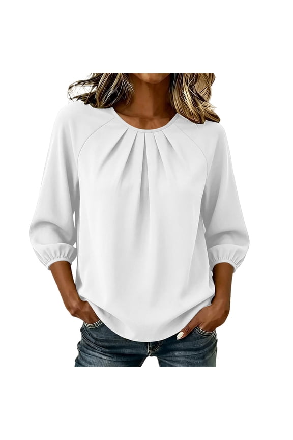 Tops For Women Summer Crew Neck Three Quarter Sleeve Trendy Casual Solid Streetwear Office Weekend Errands Travel Outfit Polished Daytime Brunch Workday