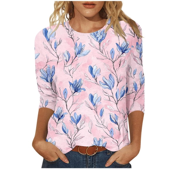 Boho Tops for Women Plus Size Tops Trendy Flowy 3/4 Sleeve Shirts Graphic Boho Blouses & Button-Down Shirts Satin
