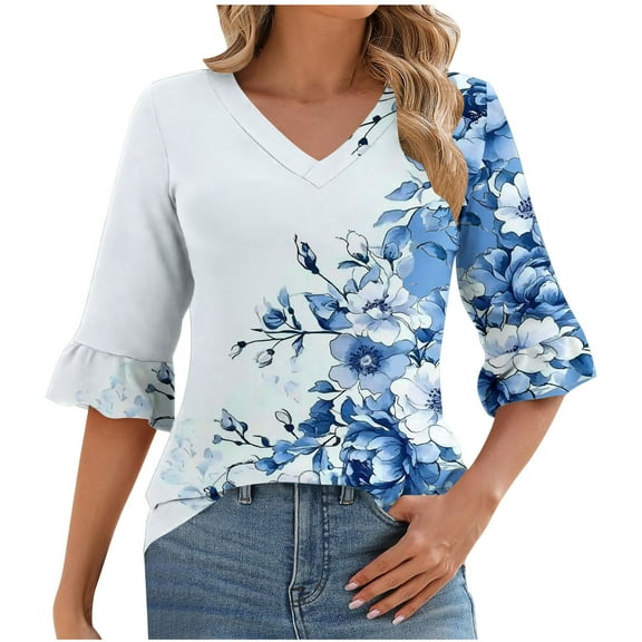 Tops For Women Summer Sexy Trendy Womens Summer Tops Trendy Casual White Long Sleeve Shirts For Women V Neck Fitted Womens Blouses Long Sleeve Workout T Shirts For Women Tight