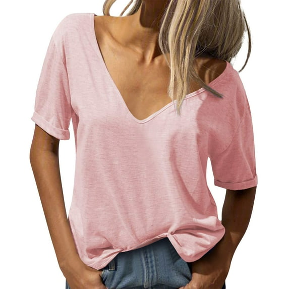Tops for Women Trendy Coffee Shirts for Women Silk T Shirt Sheer Mesh Polyester Spandex Tees Tech Running Shirts Petite Short Sleeve Tops Polyester Shirt Long Sleeve Loose 3/ 4 Denim Big Pink L