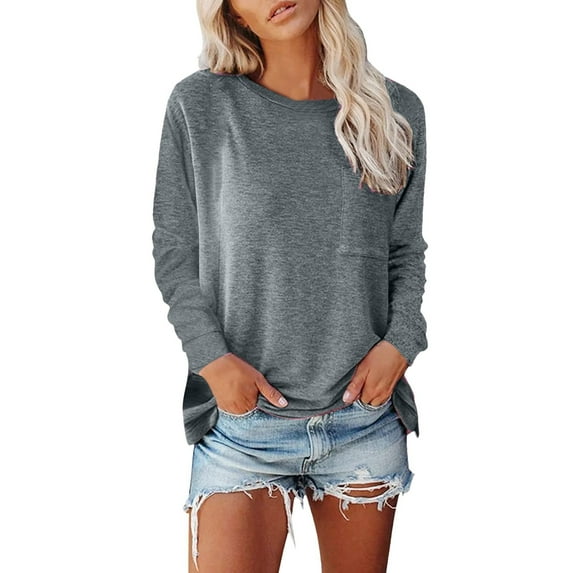 Tops for Women Trendy Compression Shirt for Women Long Sleeve Girl Workout Too Petite Tops Size Petite Long Sleeve Blouse And Shirt Womens Cool Tee Shirts Pocket Tunics V Neck Womens Grey S