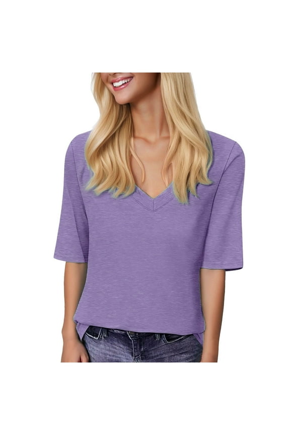 Tops for Women Trendy Fitness Clothes for Women under Ski Shirt Tunic Short Sleeve Womens Blouses Tops Casual Tee Short Athletic Long Sleeve Ladies Long Running Shirt Thermal Knit Dresses Purple S