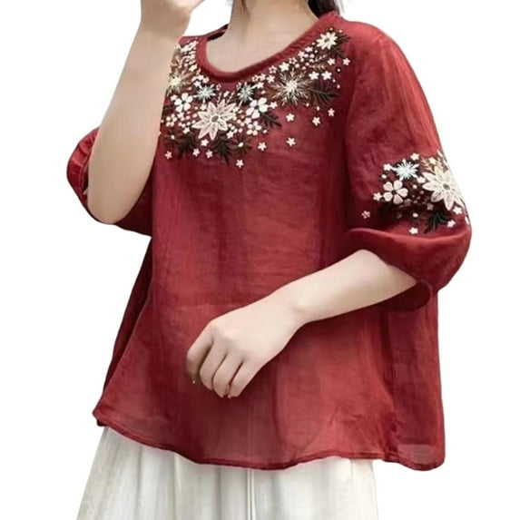 Tops for Women Trendy Graphic Tee Fitted Tunic Womens Thick Tee Shirts Floral T Shirts Women Silk Shirt plus Plane Shirt Cute Teen Girls Lace Back Blouse Womens Tall Casual Fit Clothe Red M