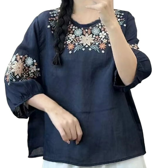 Tops for Women Trendy Graphic Tee Fitted Tunic Womens Thick Tee Shirts Floral T Shirts Women Silk Shirt plus Plane Shirt Cute Teen Girls Lace Back Blouse Womens Tall Casual Fit Clothe Navy 2XL