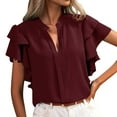 thumbnail image 1 of Tops for Women Trendy Large 1 And Blouses for Women Summer Solid Casual Ladies Button Shirts Long Sleeve Bodysuit T Shirt Dress Graphic Plain T Shirts with Lace Ladies Short Sleeve Knit Tops Red M, 1 of 3