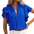 thumbnail image 1 of Tops for Women Trendy Large 1 And Blouses for Women Summer Solid Casual Ladies Button Shirts Long Sleeve Bodysuit T Shirt Dress Graphic Plain T Shirts with Lace Ladies Short Sleeve Knit Tops Blue S, 1 of 5