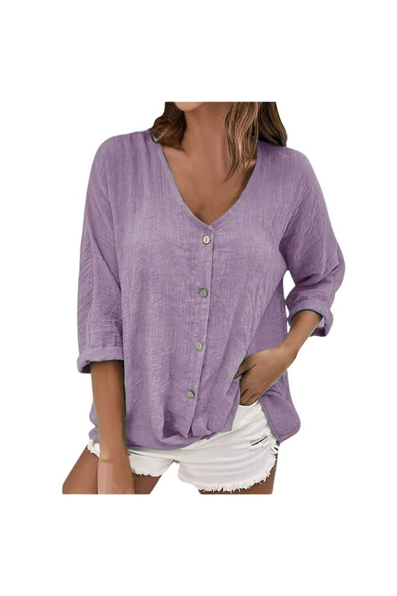 Tops for Women Trendy Layering Top Sheer Shirt V Color Womens Tee Shirt Dress Blouses Small Tee Striped Long Sleeve Ladies Casual Blouse Thick Flannel Women Satin Button up Casual Purple M