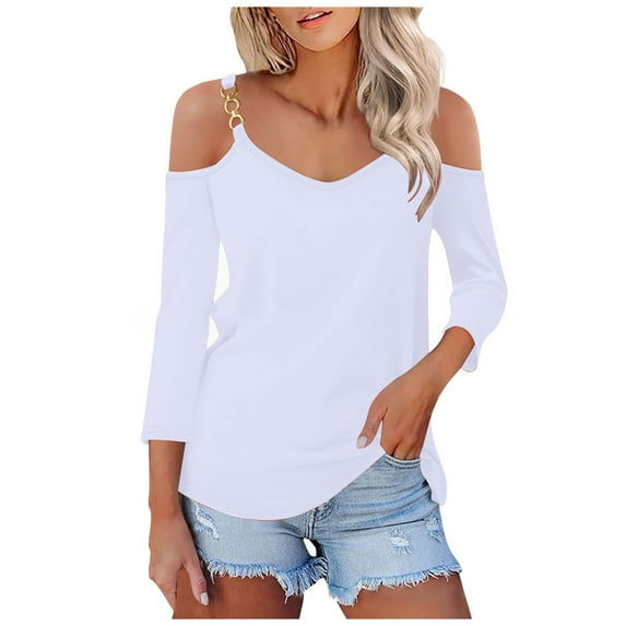 Tops for Women Trendy Long Sleeve Dress Shirt for Women Long Fitted Shirts Sheer Shirts Color Top round 3/ 4 Sleeve Tee Loose Shirt Short Blouses Business Casual White S