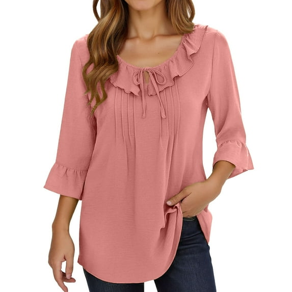 Tops for Women Trendy Long Sleeve with Lace Trim Summer Shirt Women Raglan Top Womens plus Size Athletic Wear Long Sleeve T Shirt Ladies Large N Striped T round Tunic Tops plus Size Shirts Pink S