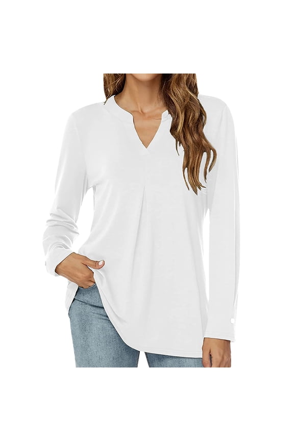 Tops for Women Trendy Long Sleeve Shirt Women Winter Tunic Tops Casual Womens Work Blouses Old Lady Tunic Same Day Items round Neck Blouse Ladies V Neck Tee Shirts Fancy Maternity Womens T White L