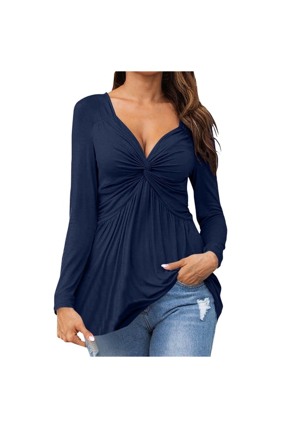 Tops for Women Trendy Long Sleeve T Pack Women Running Sleeve Solid Shirts for Low Cut Ladies Tops Womens Compression Shirt Short Long Sweatshirt Ladies Workout Clothe Short Same Day Items Dark Blue