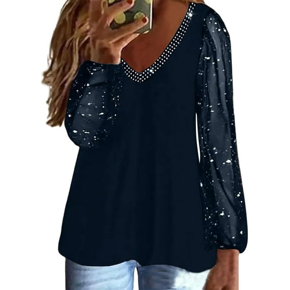 Tops for Women Trendy Oversized Tee Shirts Women Loose Top Medium Long Sleeve Shirt Athletic T Shirt Woman Half Shirts Fit Stretch Long Sleeve Winter Little Pocket Tunics Running Dark Blue 5XL