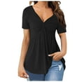 thumbnail image 1 of Tops for Women Trendy Raglan Long Sleeve Shirt Women Ladies Short Sleeve Tops Womens Casual Summer Shirts Dressy Blouses V Tees Casual Top Blouse Chiffon Tunic Blouse Chiffon Work Blouses Black S, 1 of 4