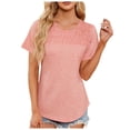 thumbnail image 1 of Tops for Women Trendy S Tee Shirts Short Sleeve T Shirts for Women plus Size Misses Tops Polyester V T Shirt Tunic Short Sleeve Womens Graphic Tee Dress Top with Lace Sleeves Soft Shirt Pink S, 1 of 8