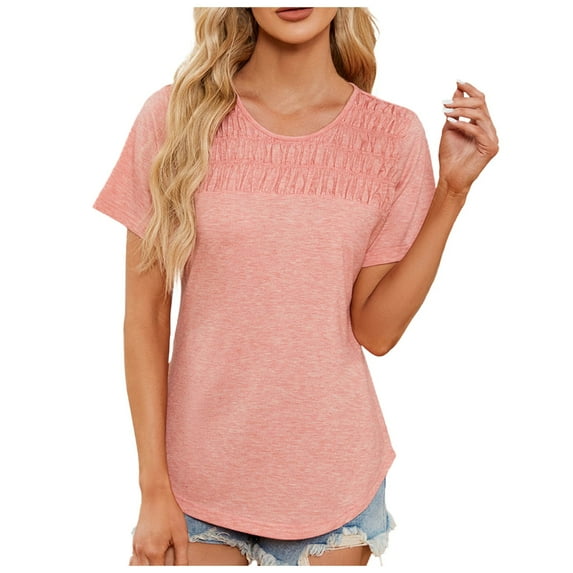 Tops for Women Trendy S Tee Shirts Short Sleeve T Shirts for Women plus Size Misses Tops Polyester V T Shirt Tunic Short Sleeve Womens Graphic Tee Dress Top with Lace Sleeves Soft Shirt Pink S