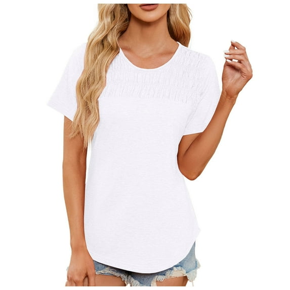 Tops for Women Trendy S Tee Shirts Short Sleeve T Shirts for Women plus Size Misses Tops Polyester V T Shirt Tunic Short Sleeve Womens Graphic Tee Dress Top with Lace Sleeves Soft Shirt White M