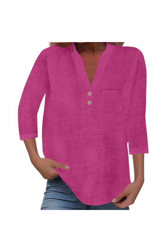 Tops for Women Trendy Satin Button up Women Tunic Top Work Striped Long Sleeve Workout Shirt V Neck Fitted V Neck T Shirts Neon Blouses Insulated Long Sleeve Shirt Shirts for Floral Hot Pink M