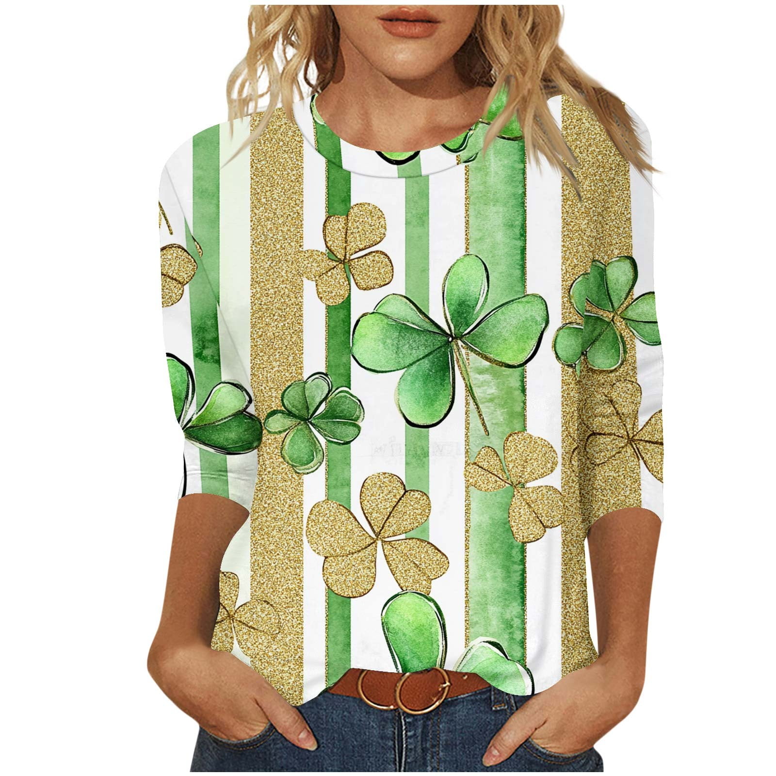 Novastar Women's Abstract Bright Green Pattern Long Sleeve T-Shirt - Loose Fit Round Neck Fall Basic Top