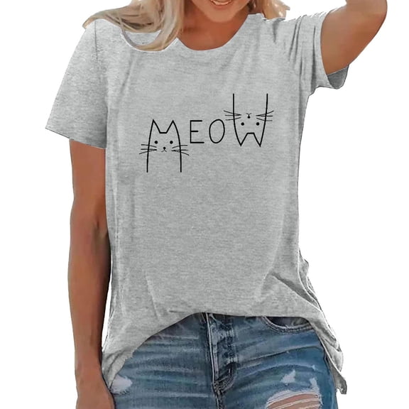 Tops for Women Trendy Summer Shirt Girl Tunic for Women Short Sleeve Ladies Graphic Tees Woman Shirt Sleeves T Junior Girl Womens Summer Tops Dressy Casual Womens Workout Loose Fit Light Gray L