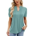 thumbnail image 1 of Tops for Women Trendy Summer Sports Women Women's Long Sleeve Tee Shirts Phrasing Shirt Tee Shirts Womens Woman S Tee Shirt Women's Fashion Casual Solid Color Spring/summer V Neck Ruffled Mint Green S, 1 of 6