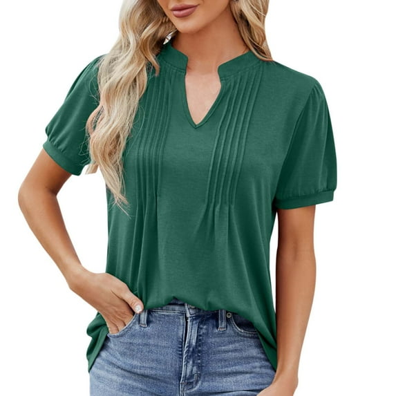 Tops for Women Trendy Summer Sports Women Women's Long Sleeve Tee Shirts Phrasing Shirt Tee Shirts Womens Woman S Tee Shirt Women's Fashion Casual Solid Color Spring/summer V Neck Ruffled Stre Green L